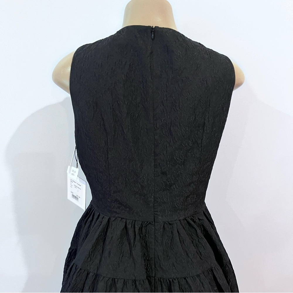 New Lily Elegant Jacquard Dress Embellished Sz M Black Sleeveless Midi A-line - Picture 6 of 9